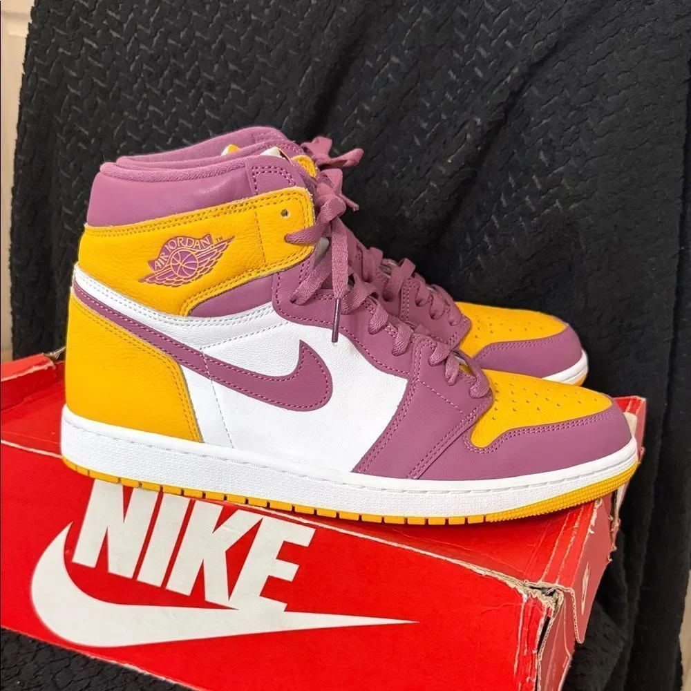 Air Jordan 1 Purple and Gold High-Top Sneakers
